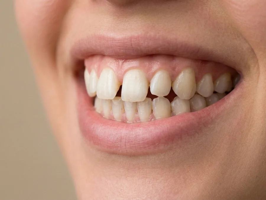 Crowded, uneven smile before orthodontic treatment